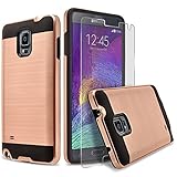 Galaxy Note 4 Case, 2-Piece Style Hybrid Shockproof Hard Case Cover + Circle(TM) Stylus Touch Screen Pen And Screen Protector - Rose Gold