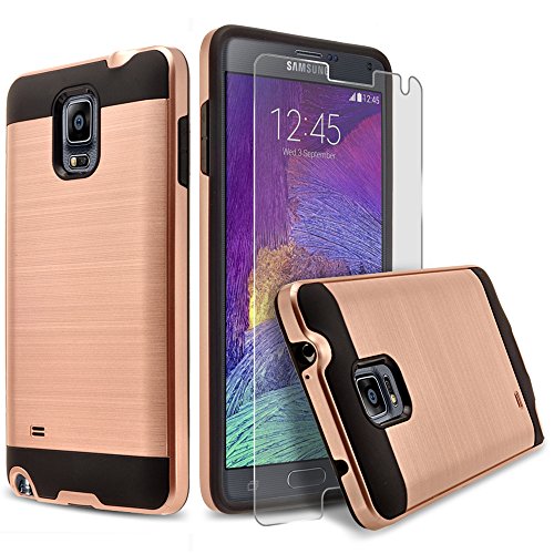 Galaxy Note 4 Case, 2-Piece Style Hybrid Shockproof Hard Case Cover + Circle(TM) Stylus Touch Screen Pen And Screen Protector - Rose Gold