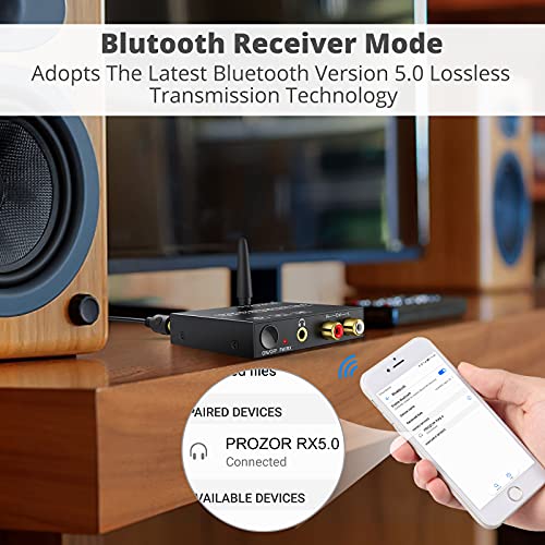 Prozor 192K Digital To Analog Audio Converter With Bluetooth 5.0 Receiver Digital Toslink Optical To 3.5Mm, Coaxial Toslink To Analog Stereo L/R Rca 3.5Mm Audio Adapter #TOP4