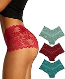 Paquete de 3 calzoncillos sexys para mujer, pantalones cortos de encaje, cintura en V, transpirables, braguitas atrevidas, ropa interior para mujer, Azul Verde Rojo, XXL