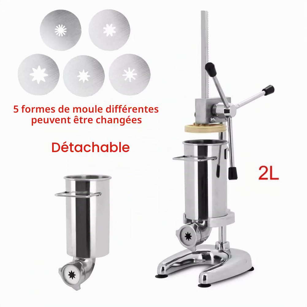 Machine à churros, 2L/3L Commercial Spanish Donut Churrera avec 5 moules | Machine de remplissage verticale en acier inoxydable | Équipement de collation pour de délicieux churros – Churrera manuelle