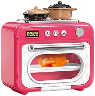 Kids Play Kitchen Set, Pink Mini Oven with Digital Display, 2-in-1 Stovetop and Baking Toy
