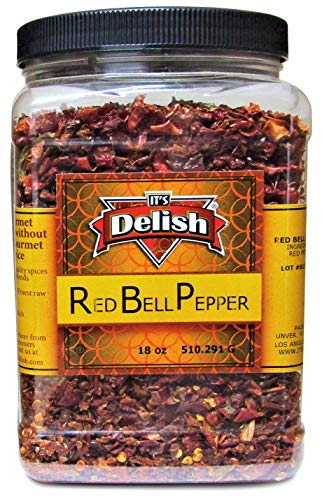 Dehydrated Dried Red Bell Pepper By It's Delish – Jumbo Reusable Container 18 Oz – Sealed To Maintain Freshness – Chopped & Dried Vegetable Spice Seasoning #TOP1