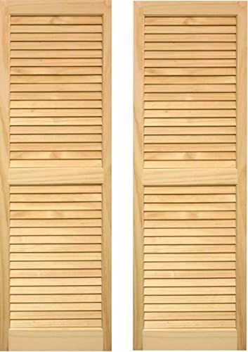 LTL Home Products SHL55 Exterior Solid Wood Louvered Window Shutters, 15" x 55", Unfinished Pine