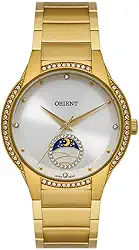 Relógio Feminino, Dourado, Cristais Decorativos, Mostrador Prateado com Lua, FGSS0204