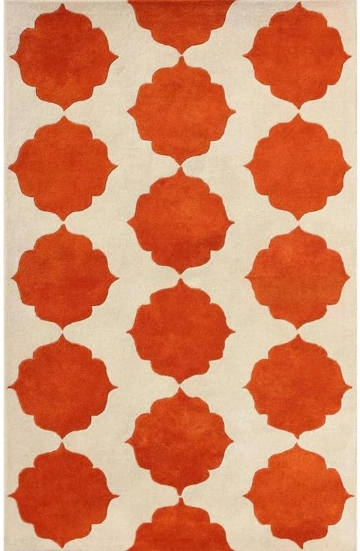 Hand Tufted Orange Geometric Trellis Area Rug 10x14 ft (120x168 inches) | Oversized Carpet for Living Room & Hall | Soft Wool Rug