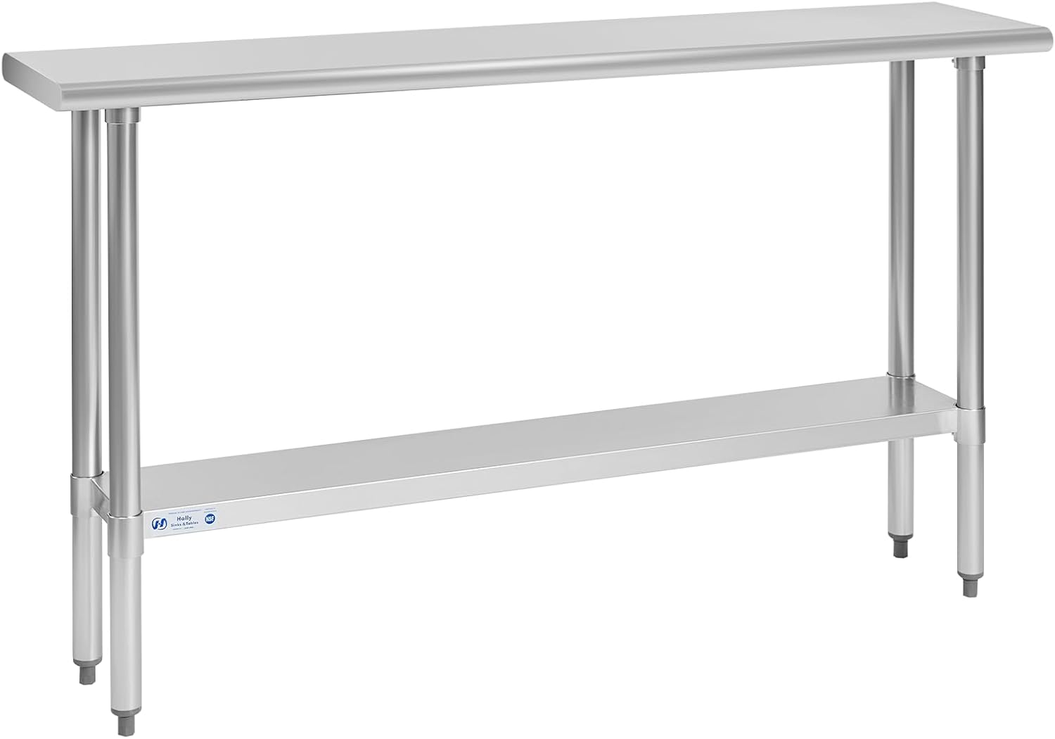 Hally Stainless Steel Table for Prep & Work 14 x 60 Inches, NSF Commercial Heavy Duty Table with Undershelf and Galvanized Legs for Restaurant, Home and Hotel 14''x60''