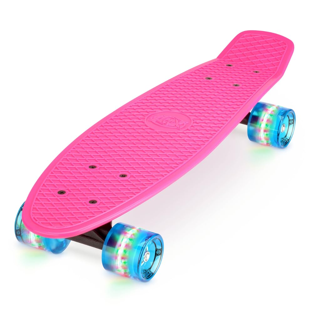 Xootz 22” Kids PP Cruiser Skateboard with LED Wheels , Mini Skateboard for Beginners, Single Kicktail, PU Wheels, ABEC-5 Bearings