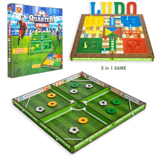 Image of Quarter Final 3-in-1 Game Set of Wooden Table Games Like Football, Colour Strikers and Ludo Board Game, Multi-Player Family Board Game, Inteactive Fun Party Game for Kids 6+ Years