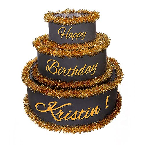 Anderson's Black & Gold Personalized Pop-Out Birthday Cake, Life-Size Faux