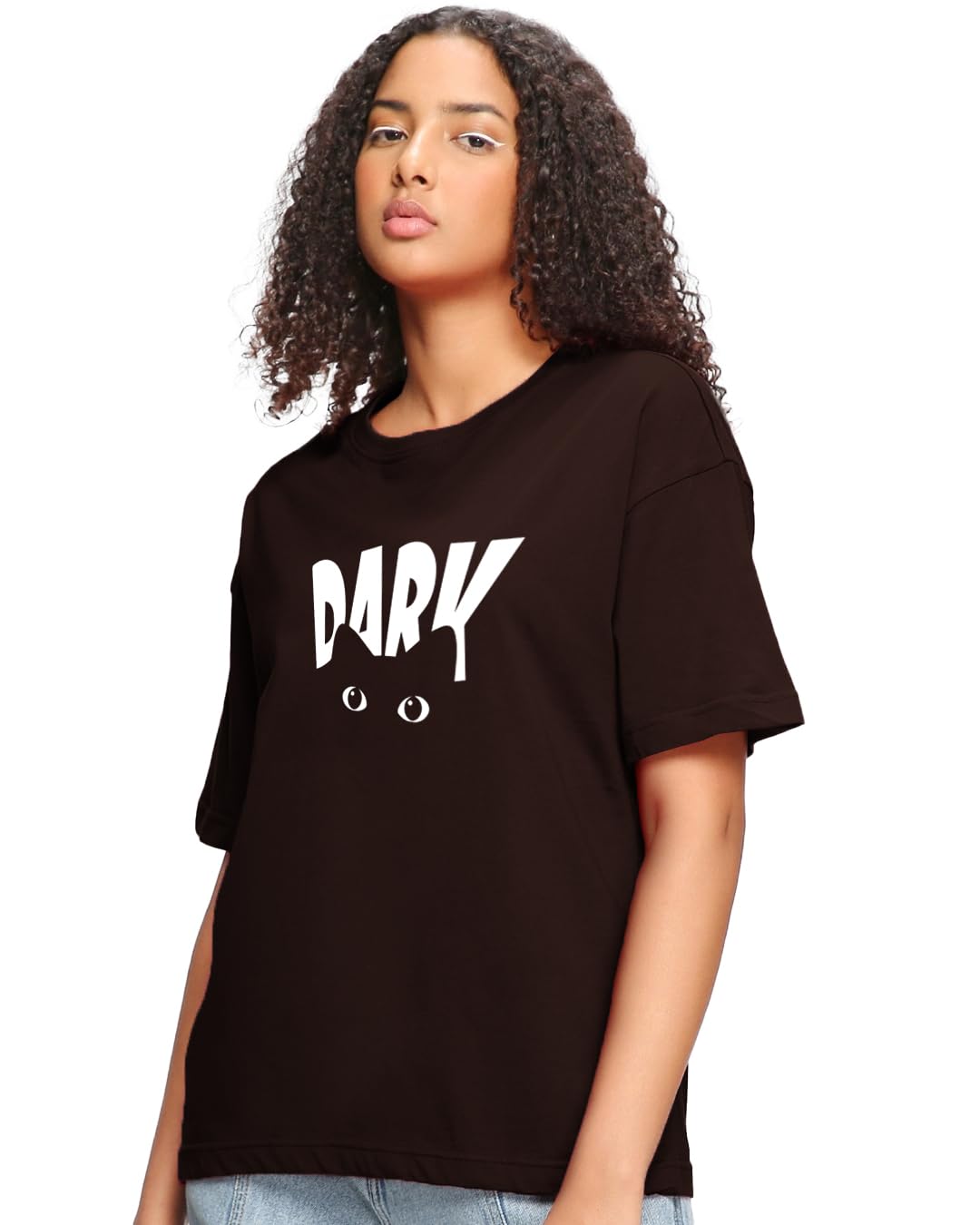 supa dupa Women's Oversized Cotton T-Shirt | Drop Shoulder Loose Fit Round Neck Graphic Printed Casual Streetwear Tee (Art. Dark)-picture-33