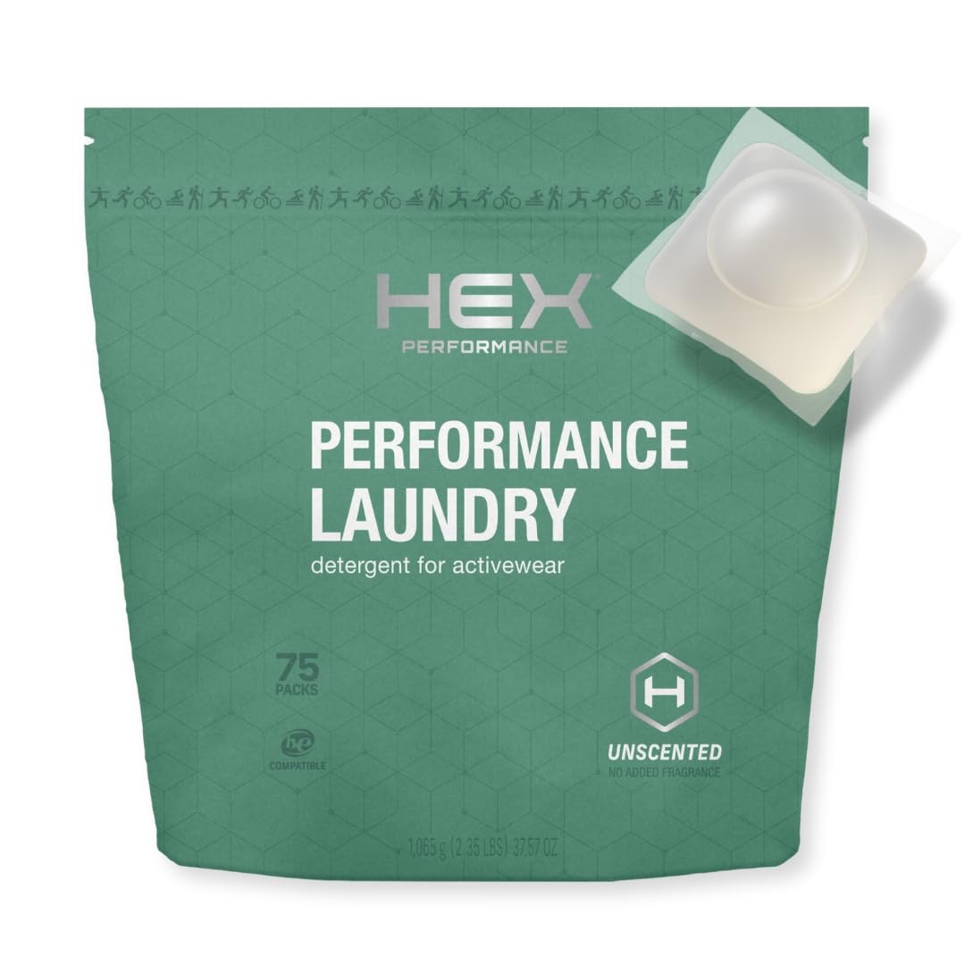 HEX Performance Laundry Detergent Packs for Activewear & Technical Fabrics, Deep Odor & Sweat Removal Without Fragrance, Eco-Friendly Biodegradable Formula, HE Compatible, Unscented, 75 Count