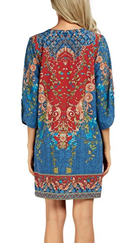 Image of Women Bohemian Neck Tie Vintage Printed Ethnic Style Summer Shift Dress