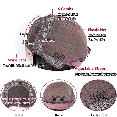 Beaushiny 4X4 Straight Short Bob Wig With Baby Hair Hd Lace Front Pre Plucked Hairline Natural Black Brazilian Virgin Human 150 Density Glueless Closure Wigs For Women Daily Use, 8 Inch (Pack Of 1) #TOP6