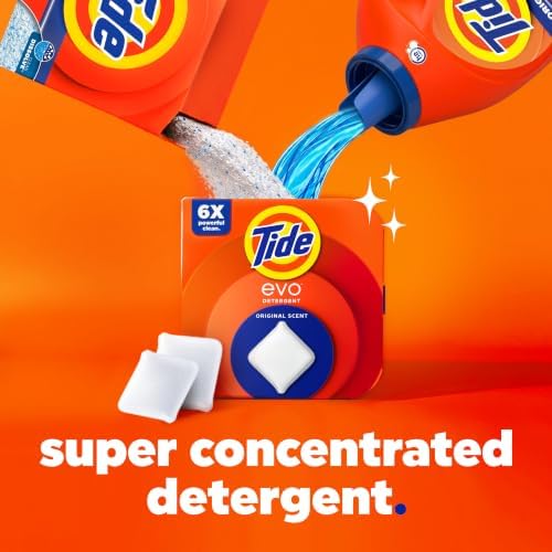 Tide evo Laundry Detergent Original Scent Works on 100% of Common Stains Concentrated Travel Detergent HE Compatible and Instant Dissolve Fights Stains Better than Leading Detergent Sheet, 42 Count