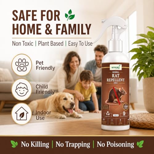 Image of Rat Repellent Spray for Home, Kitchen, Storage & Wardrobe | Natural Rodent Deterrent for Cabinet, Garage, Car, Store Room & Outdoor Areas | Plant Based 200ml