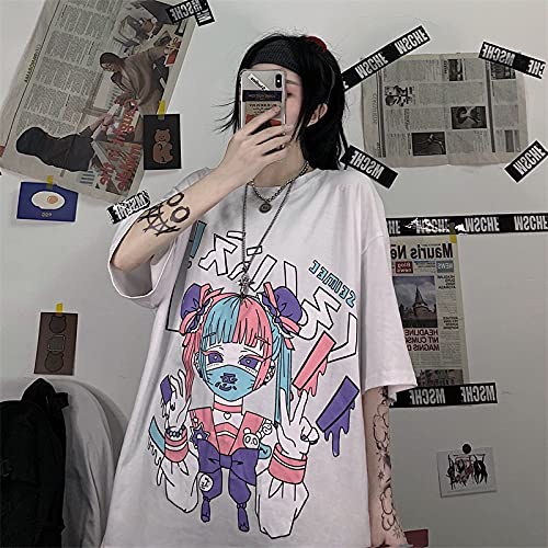 Women Summer Gothic T-Shirt Anime Aesthetic Print Harajuku Fashion Casual Tops: Large White3