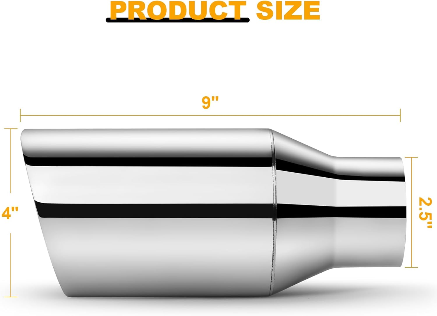 Exhaust Tip 2.5" Inlet, 4" Outlet 9" Overall Length, Premium Stainless Steel Double Wall with Rust Resistant Polished Finish, Slant Angle Cut, Weld-On Installation, for Truck Diesel Tail Pipe