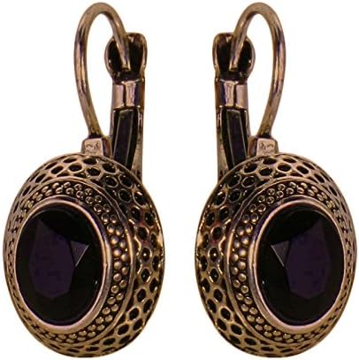 Bold N Elegant Antique Finish Classic Black Stone Inlaid Stud Earring Push Back Earrings