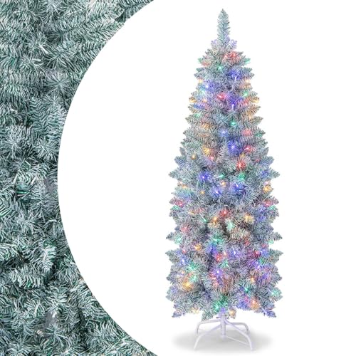 SPOTRAVEL 5FT Pre-Lit Christmas Tree Hinged Pencil Xmas Tree