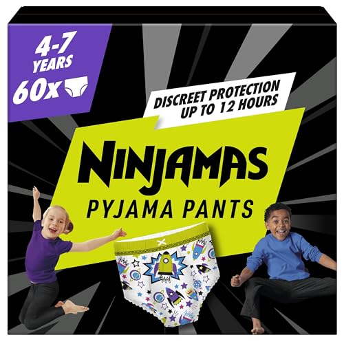 Pampers Ninjamas Pyjama Pants Unisex Spaceships 4-7 Years 60 Pyjama Pants 17kg - 30kg All-Night Leak Protection