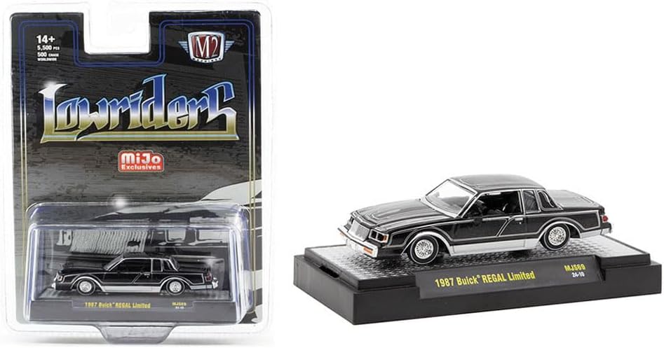 1987 Regal Limited Lowrider Black with Silver Graphics Lowriders Limited Edition to 5500 Pieces Worldwide 1/64 Diecast Model Car by M2 31500-MJS