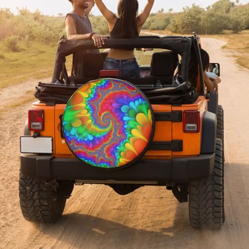 Image of Tie Dye Abstract Rainbow Color Spare Tire Cover Dust-Proof Wheel Tire Cover Fit Trailer, RV, SUV and Many Vehicle 15 Inch