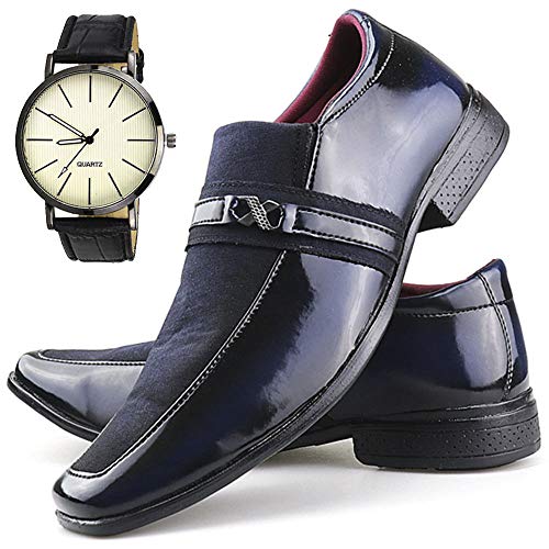 Sapato Social Neway Masculino 1002Azul + Relógio