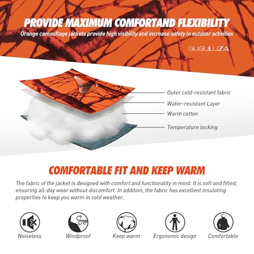 GUGULUZA Hunting Jacket with Fleece Lining, Water Resistant Hooded Coat for Men, Silent Deer Hunting Parka Upland Jackets4