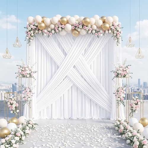 Image of White Backdrop Curtains 30ft x 8ft: Polyester Photography Backdrop Drapes - Wedding Party Photo Shoot Background 6 Panels 5x8ft