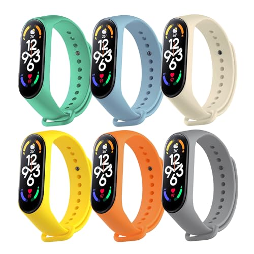 BRLYYOE 6PCS Correas Compatible para Xiaomi Mi Band 7, Pulseras Xiaomi Smart Band 7 Colorido Suave Silicona Reloj Recambio Correa Transpirable Impermeable Pulsera de Repuesto para Xiaomi MiBand 5/6/7