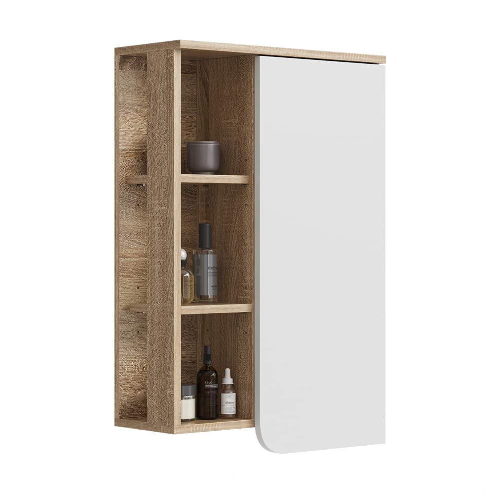 Vicco Armario de baño Karen, Sonoma/Blanco, 50 x 75 cm | con puerta y compartimentos abiertos, para montaje en pared con estantes abiertos y cerrados