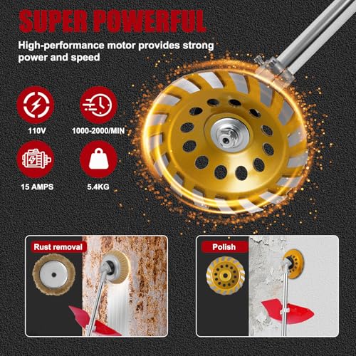 Electric Multifunctional Concrete Grinder & Burnishing Machine 6 Speed Adjustable 110V Heavy Duty Grinder for Floor Polishing,Wall Grinding,Metal Derusting with 180mm Diamond Disc &200mm Wire Brush by YSMY - Image 4
