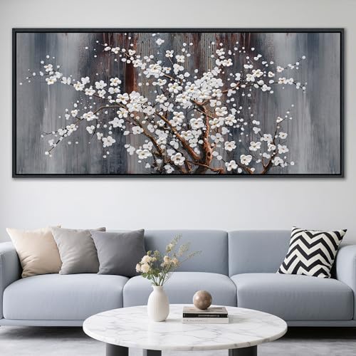 Image of Large Plum Blossom Canvas Wall Art Brown Wall Decor Living Room Cherry Blossom Bedroom Pictures Over Bed Framed Artwork for Wall Modern Canvas Paintings for Decorations 40x87