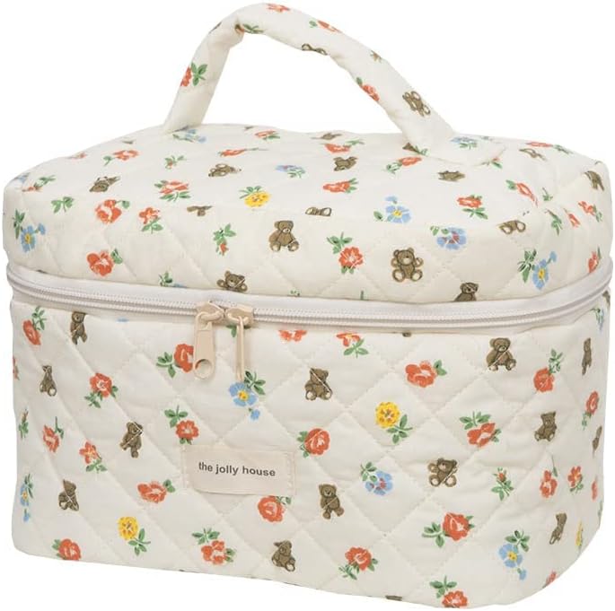 JQWSVEKawaii Coquette Makeup Bag Cute Cosmetic Bag Aesthetic Floral Makeup Pouch Travel Toiletry Bags for Women Kawaii Stuff, A01-Bear, Kawaii