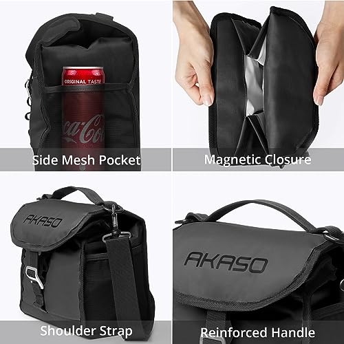 Image of AKASO Insulated Cooler Lunch Bag Packable Lunch Box 12 Can Cooler Bag with Adjustable Shoulder Strap for Office Picnic, Black