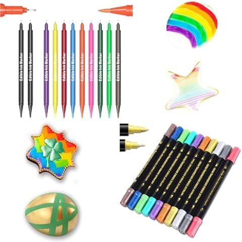 11pcs Ultra Fine Tip Food Coloring Pens for Cookie Decoration and 10pcs Edible Metallic Markers Cover