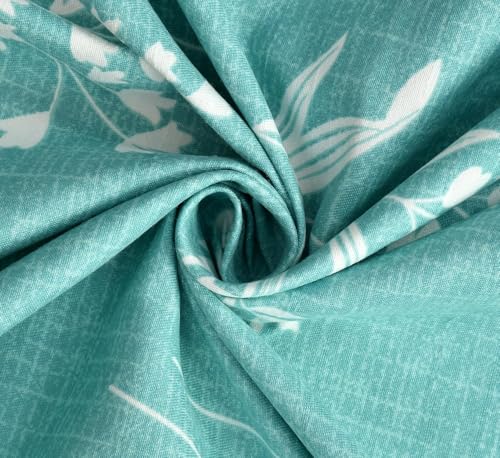 Image of VOMZER 5-Piece Premium Printed Bedsheet Set 300 TC King Size | Cotton Blend Modern Design Flat Bedsheet, Aqua Lily- Cream Tree