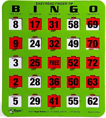 Regal Bingo Bulk Bingo Cards with Sliding Windows - Reusable Large Print Bingo Game Cards for Adults Large Group - 100 Pack, Green