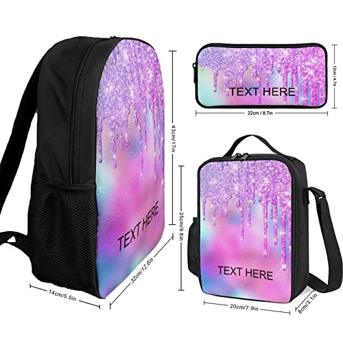 Custom Pink Glitter Pattern Backpack Personalized 3 Piece Set Backpack with Your Name Text School Bag Customized Bookbag with Lunch Box And Pencil Case Set for Boys Girls2