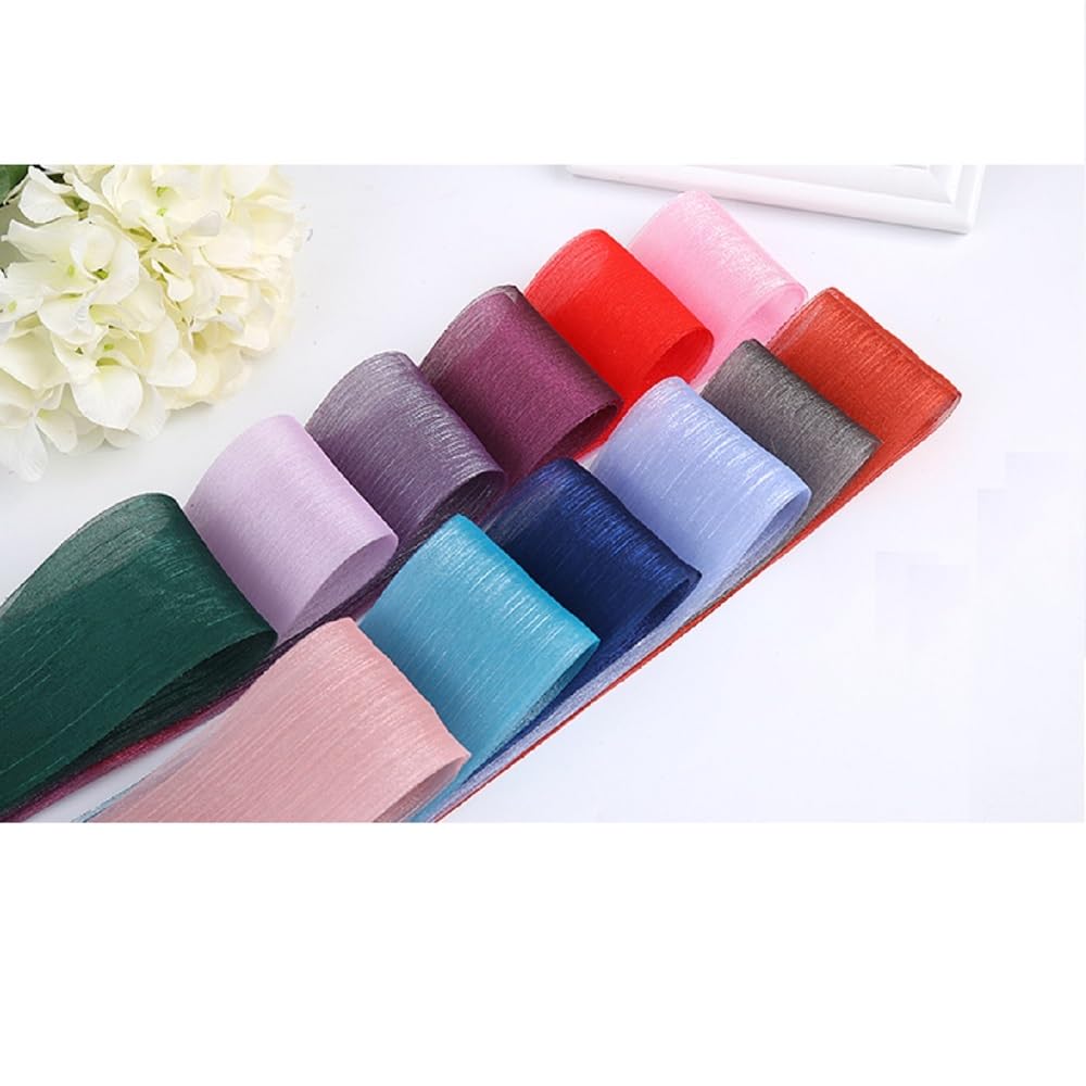 Cinta de gasa de raso, accesorios para el cabello, 5 cm, ancho, 50 metros, cinta de raso para hacer lazos, cinta de seda arrugada para nieve (rojo)