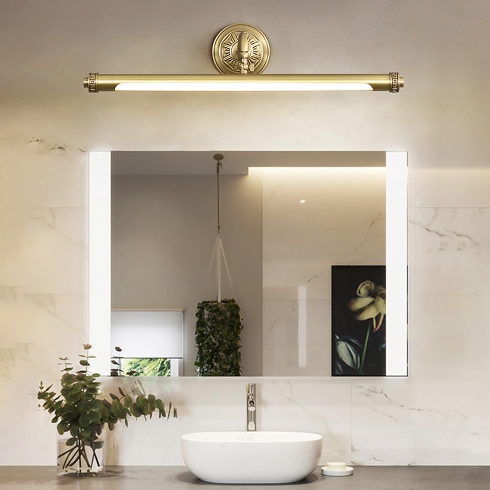 Lámpara De Tocador De Cobre Luces De Espejo De Baño Con Pantalla De Lámpara De PC Luces De Imagen Ajustables Apliques De Pared For Sala De Estar Vestidor Iluminación De Baño Sala De Exposiciones(71cm)