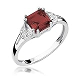 Women's Ring 585 14k Gold White Gold Real Diamonds Diamonds, 48 (15.3), Gold, Garnet