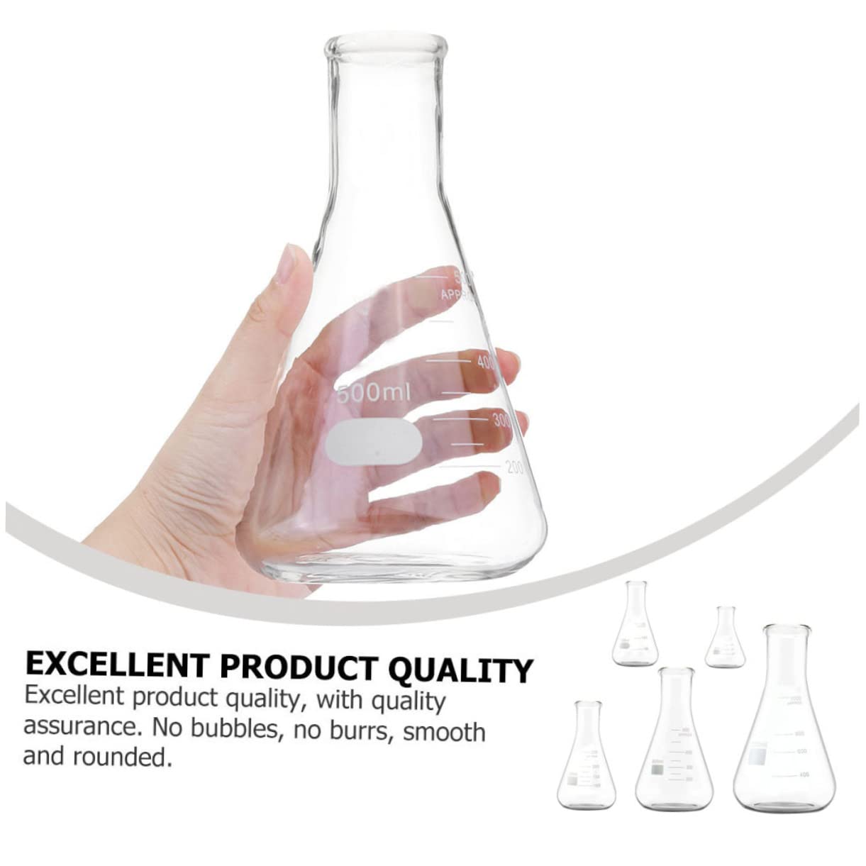 ULTECHNOVO Matraz Erlenmeyer Cónico de Vidrio 5 Piezas, Fondo Plano | Borosilicato Alto, Cuello Ancho y Graduaciones Estándar, Capacidades 50ml a 1000ml, Uso en Investigación
