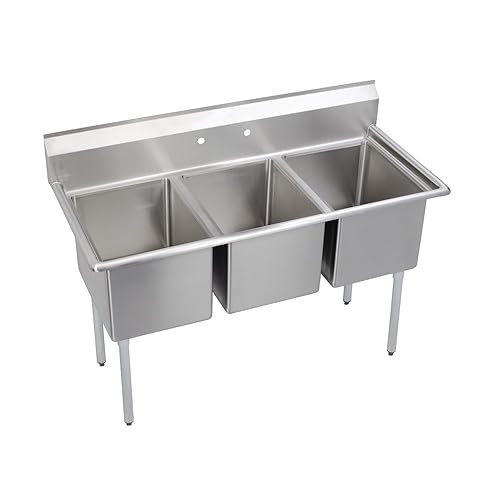 Elkay Foodservice Fregadero de 3 compartimentos, 57 x 25.75 pulgadas OA, 36 pulgadas de altura de trabajo, cuenco de 16 x 20, 14 de profundidad,
