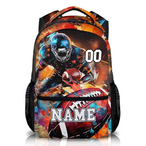 Backpack for Boys, Custom Football School Backpacks with Name for Kids Age 6-18, Sports Bookbag for Primary, Middle High Senior School College, 17 Inch Large Capacity Schoolbag Gifts