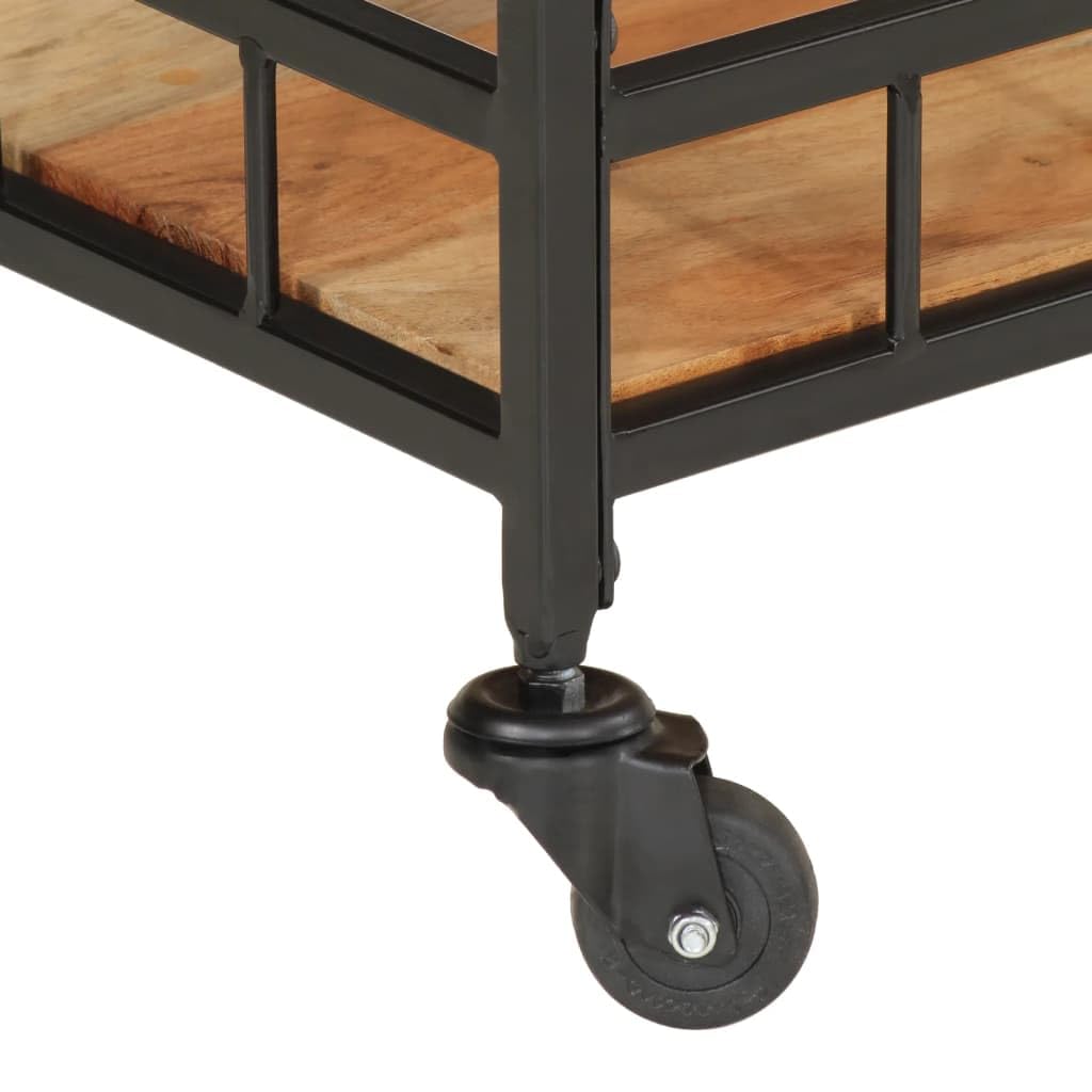 vidaXL Carrito de Bar, Carro con Niveles de Almacenaje, Carrito de Servicio, Carrito de Bebidas para Cocina, Madera Maciza de Acacia y Hierro