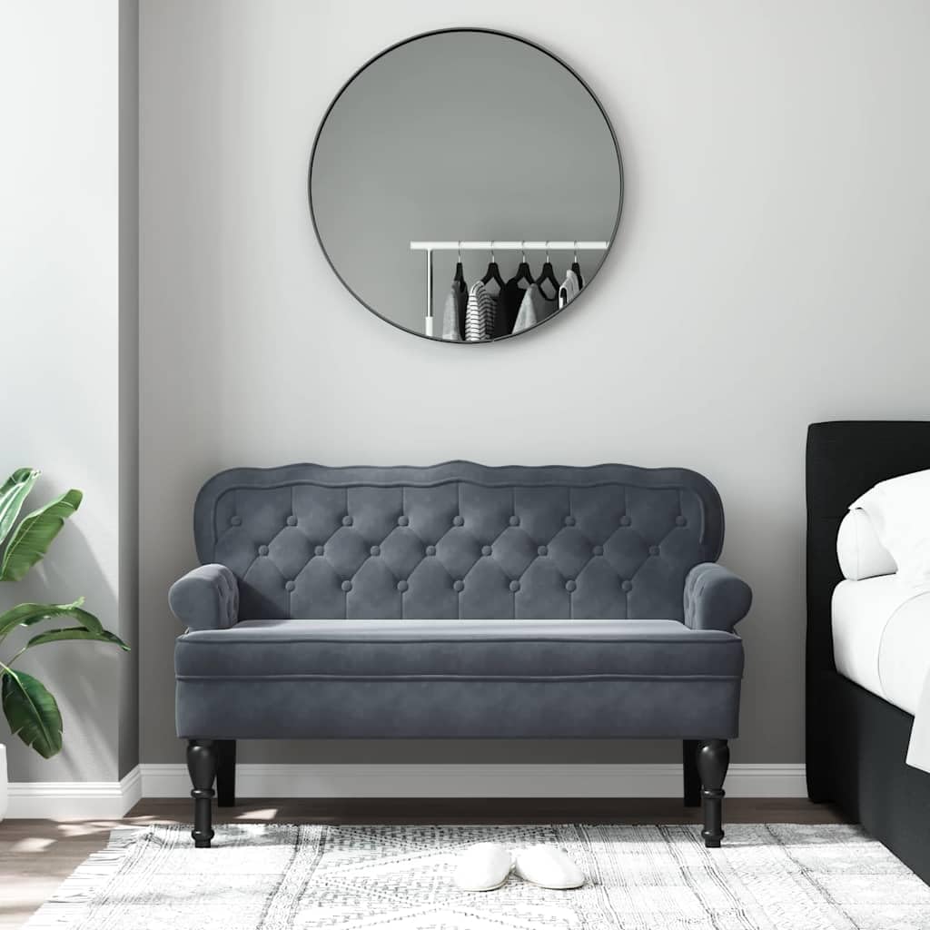 Sitzbank mit Rückenlehne Dunkelgrau Samt 119,5x64,5x75 cm Polsterbank mit Holzbeinen für Wohnzimmer Schlafzimmer Flur Esszimmer Bequeme Sitzgelegenheit mit Armlehne und Stabiler Konstruktion
