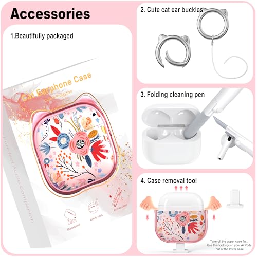 Coque AirPods 4 protectrice rose fleurie résoud le support mobile - 5