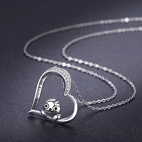 925 Sterling Silber Faultier Schmuck Geschenk für Faultier Liebhaber Kette Damen Herz Anhänger Halskette für Frauen Mädchen Valentinstag Geschenk für Kinder - 6
